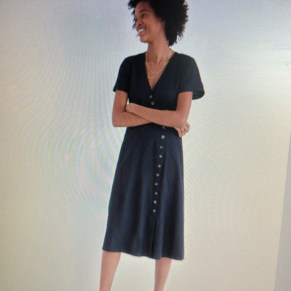 Madewell Linen Blend Button Wrap MIdi Dress